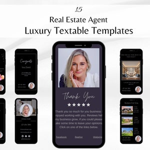 Pack de marketing immobilier par message texte, carte de visite numérique, cartes de prospection textuelles, texte de l'agent immobilier, agent immobilier moderne, immobilier