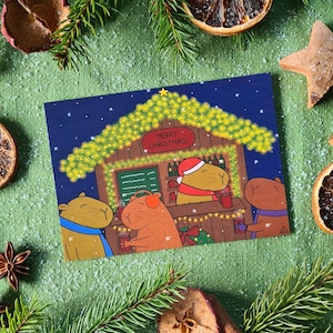 Capybara Christmas Card | Capybara Postcard | Capybara Greeting Card | Christmas Gift | Christmas Market Card | Cute | Funny | Him and her