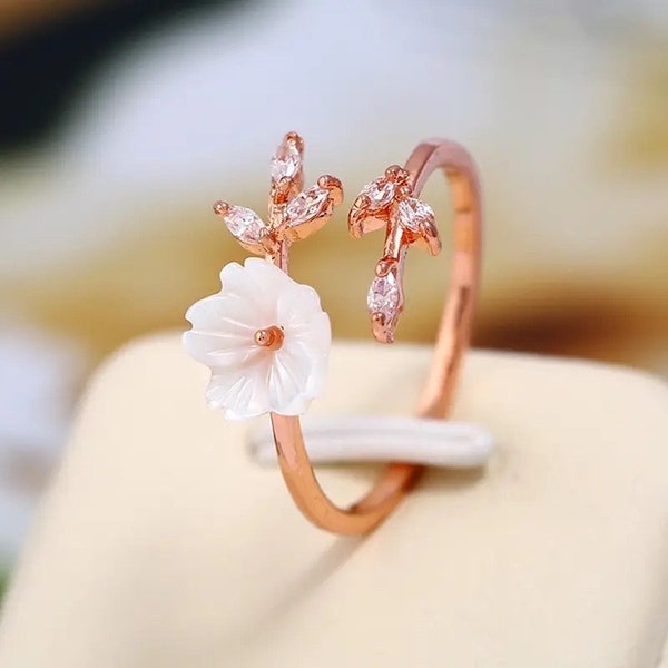 Sakura Cherry Blossom Rose Gold Ring by AlphaEmpire Diamante, Japan Ring, Pink Ring, Rose Gold Ring, Ring for Men and Women