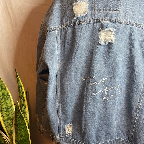 1X - Wifey Era Embroidered Jean Jacket