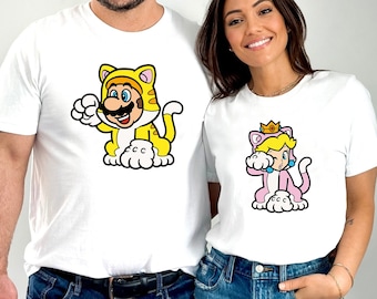 Super Mario and Princess Peach Couple Shirt, Super Mario, Princess Peach, Cat Peach, Cat Mario, Super Mario Nintendo World Shirt