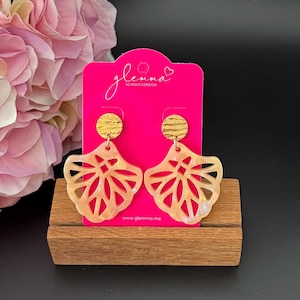 Beige/Mother of Pearl Resin Earrings, Statement Earrings