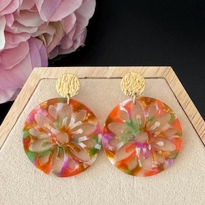 Floral resin earrings, colorful, statement earrings, must have