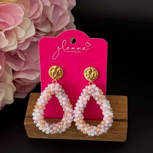 Beige-Rose Faceted Pearl Statement Earrings