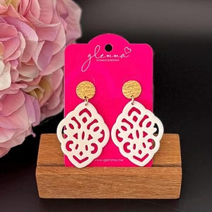 White Resin - Ornament Earrings, Baroque, Rhombus, Statement Earrings, Must have,