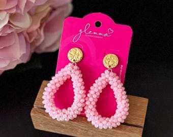 Pink Faceted Pearl Statement Earrings