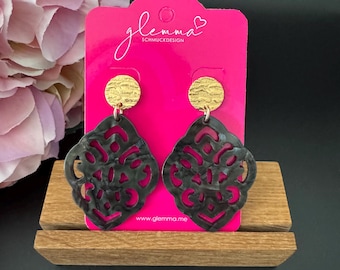 Black Resin - Ornament Earrings, Baroque, Rhombus, Statement Earrings, Must have,
