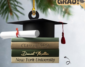Class of 2024 Ornament, Custom Graduation Gifts, Personalized Graduation Cap Ornament With Books, Custom Graduation Ornament, Grad Gift