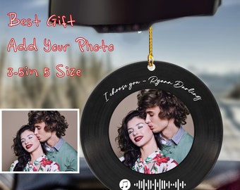 Personalised Music Record Car Ornament, Music Album Cover Car Charm, Picture Acrylic Ornament,  Valentine's Day Gift, Gift for Him Husband