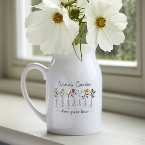 Birth Month Flower Personalized Flower Vase, Custom Birthflower Ceramic Small Vase/Jug, Personalized Vase, Custom Vase, Gift For Nana image 1