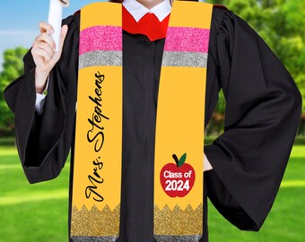 Personalized Teacher Pencil Graduation Stole, Custom Pencil Graduation Stole 2024, Name Graduation Stole, Customized Sashes, Graduation Gift