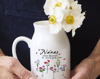 Vase de fleurs Si les nanas étaient des fleurs, vase de fleurs personnalisé avec noms, vase/pichet fleurs de naissance en céramique personnalisés, cadeau jardin de mamie, cadeau de fête des mères