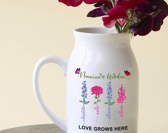 Birth Month Flower Personalized Flower Vase, Custom Birth Month Flowers Vase For Nana, Custom Vase, Gift For Grandma, Custom Flower Pot