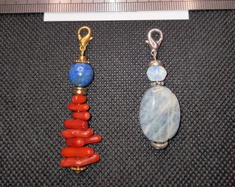 Lot de 2 Pendentifs Lapis-lazuli/Corail et Aigue-Marine/Opalite