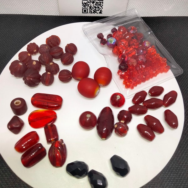 Lot de Perles Rouges Verre et Cristal Vintage