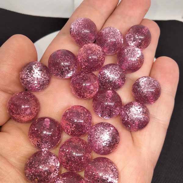 Lot de 20 Perles Pailletées Fushia 12mm Lucite Vintage