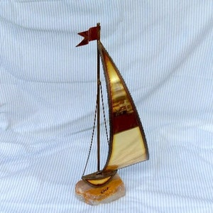 brass sailboat, brutalist sculpture, sailboat sculpture, salt life decor, metal art, mid century modern