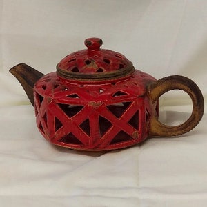 shabby chic candle holder, art pottery succulent pot, terra cotta pottery, terra cotta vase, pottery kettle