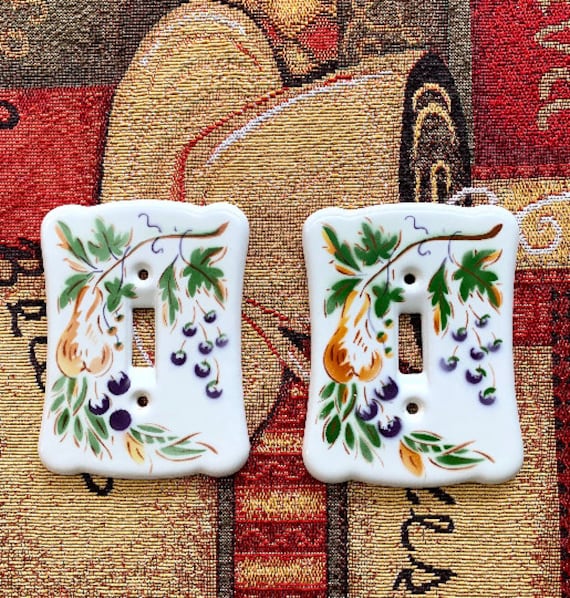 ceramic fruit motif switchplate cover, vintage, home decore, wall decore