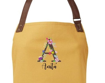 Personalised Embroidered Floral Font Florist Apron, Gift for Her, gardening gift