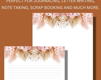 Spring Flowers Printable Stationery Paper | 8.5x11 | Unlined | Lined | Digital Stationery | Journal | Peach|Instant Downloads | Note Paper