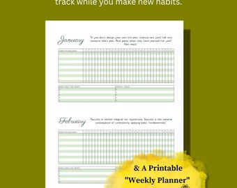 Monthly Habit Tracker printable download PDF, daily habits planner, to do list, vision board, monthly tracker digital print instant download