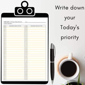Time Map Daily Planner druckbarer Download 24 Stunden Planer Produktivität Planner To Do Liste Zeitplan Routine Initiative tracker Agenda 2023
