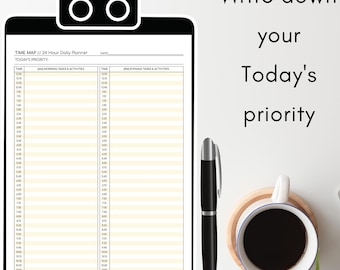 Time Map Daily Planner printable download 24 hour planner productivity planner to do list schedule routine initiative tracker agenda 2023