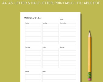 Weekly Planner Printable To Do List, Minimal Weekly Schedule, Weekly Organizer Journal, Weekly Agenda, Week At a Glance, A4/A5/Letter/Half