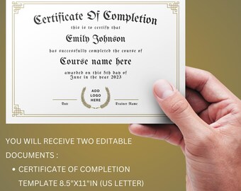 Editable Certificate Of Completion Template, Gold Certificate Template, Printable Certificate Canva Template, 2 Sizes Included. TDS-10