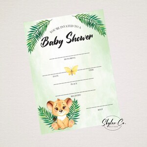 Baby Shower Invitation Fill-In, Safari Baby Lion, Digital Download, Fill-In, Blank Invitation, Last Min Invitation
