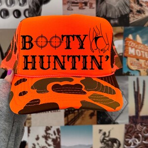 Booty Huntin’ Trucker | Hunting Hat | Blaze Orange | Mens Trucker Hat | Matching Trucker Hats | Hunting Safety Hat | Deer Hunting Hat