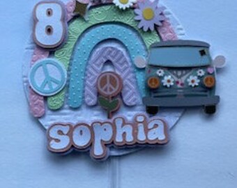 Rainbow Groovy Cake topper/Party Decor/Retro , Daisy,Love
