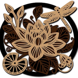 Dragonfly and Lotus Laser Cut File, 3d 3 layer,