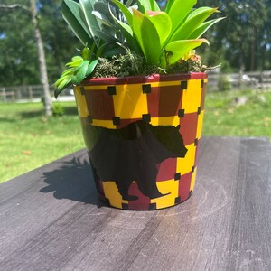 Planter 5”  Black bear on plaid with resin finish. narrow table art, pot gallery art, postpartum gift