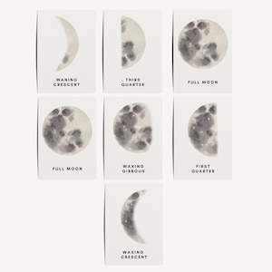 Watercolor Moon Phases Flashcards for Toddlers, Montessori Flashcards, Flashcards for Kids, Educational Flashcards, Home-School, Pre-School