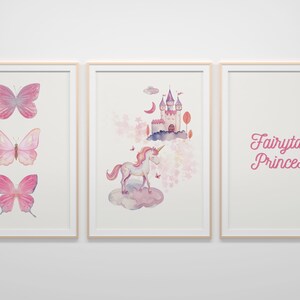 Fairytale Princess Girly Poster for Toddler Room, Childrens Playroom Poster, Printable Watercolor Unicorn Poster, Girly Prints for Kids Room