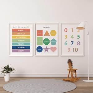 3 Stück Lernposter, Montessori Spielzimmer Wanddekoration, Homeschool Prints, Lernposter, Klassenzimmer Dekor, Kinderzimmer Dekor