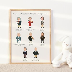Klassisches Western-Musikkomponisten-Spielzimmerplakat, druckbares Kleinkindzimmerplakat, Montessori-Spielzimmerdruck, klassische Musik-Kinderzimmerkunst