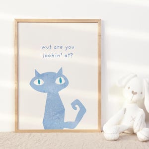 Cat Meme Poster, Printable Sketch Cat Poster, Funny Cat Poster, Cat Sketch Poster, Funny Toddler Room Art, Colorful Kitchen Art Print