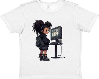 Adorable Cartoon | Cyber Girl Character Hacker Style | Kids Premium T-Shirt