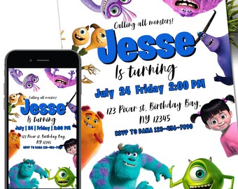 Monster birthday Invitation, 1st Birthday Invite, printable Monsters University template, Editable monster inc evite