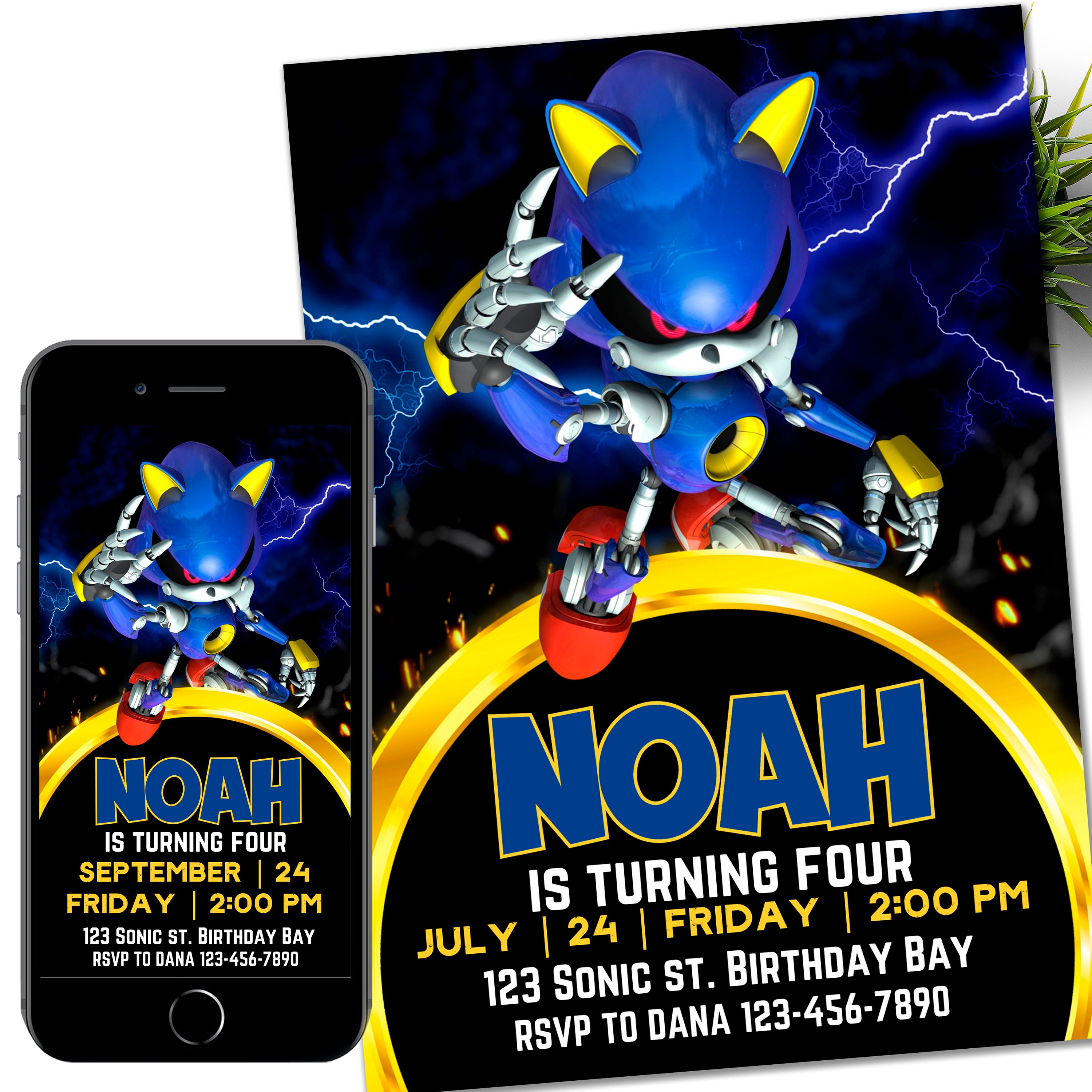 Invitación de Sonic Metal, invitación electrónica de fiesta infantil Super  Hedgehog, trueno de erizo, invitación digital de cumpleaños para niño, image size:3000x3000