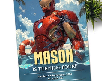 Invitación de cumpleaños de superhéroe, invitación de cumpleaños de Iron Man, invitación de segundo cumpleaños, cumpleaños de Iron Man editable, plantilla de descarga instantánea