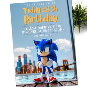 Pool Party Sonic Invitation, Super Hedgehog Kids Party E-invite, Hedgehog Thunder, Birthday Digital Invitation for Boy