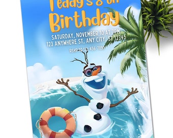 La Reine des Neiges Pool Party Invitation d'anniversaire Olaf Anniversaire d'été Modèle de téléchargement immédiat imprimable et modifiable La Reine des neiges