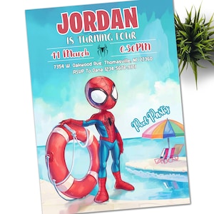 Pool Party Spidey Invitation his Amazing Friends Birthday Party Invite Spider Man Birthday Invite Web Editable Template Instant Download