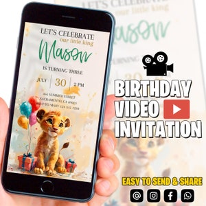 Invito video del re leone, invito elettronico a una festa per bambini con leone, invito digitale di compleanno per ragazza ragazzo