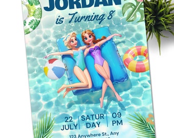 FROZEN Pool Party Elsa and Anna Birthday Invitation Summer Birthday Printable, Editable Instant Download Template Frozen Invite