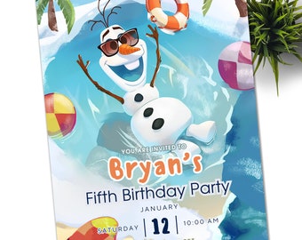 La Reine des Neiges Pool Party Invitation d'anniversaire Olaf Anniversaire d'été Modèle de téléchargement immédiat imprimable et modifiable La Reine des neiges